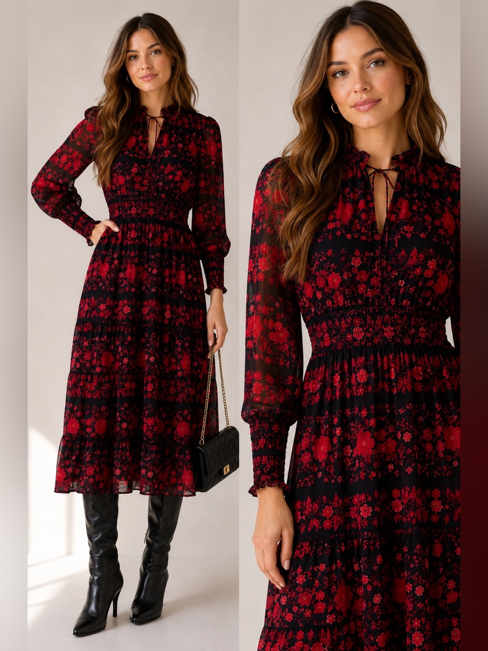 BB Dakota Steve Madden Floral Fit Flare EmpireMidi Dress XS NWT Red Wedding